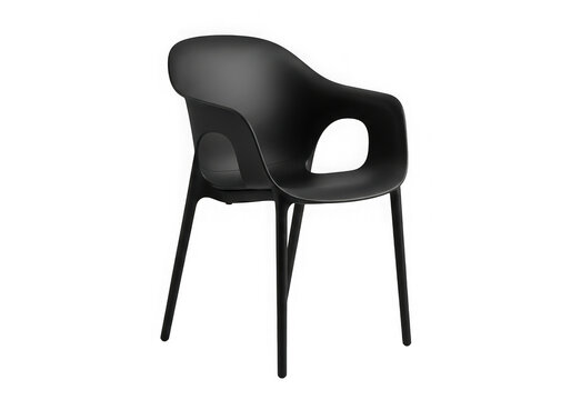 Modern black plastic chair with organic cutout isolated on transparent