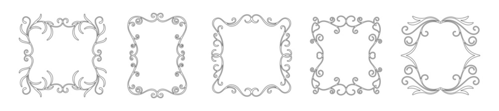 Vector elegant ornamental flourish frame with decorative swirls and curly line art. Vintage trendy hand drawn border in outline style