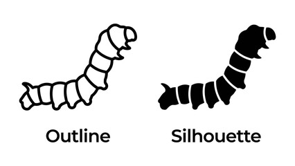 Naklejka premium Caterpillar Outline and Silhouette: A clear comparison showing the outline and silhouette of a caterpillar, highlighting its segmented body and distinctive shape for graphic design purposes.