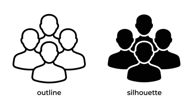 Group Icons: Two stylized representations of a group of people, one in outline and the other in silhouette, symbolizing community and unity.