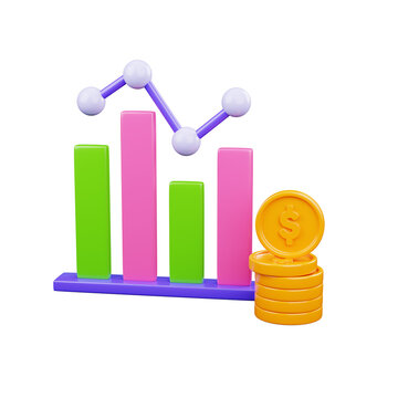 3D Financial Bar Chart with Coins and Business Growth