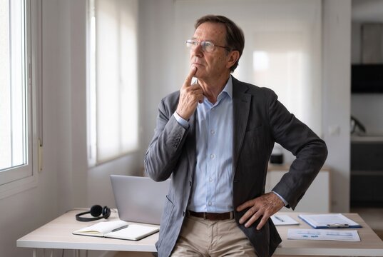 Senior businessman thinking contemplating future vision managing business strategy