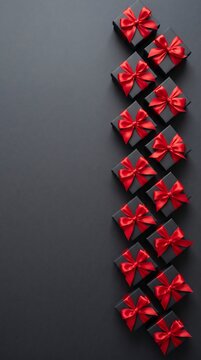 Black Gift Boxes Arranged With Red Bow Knots