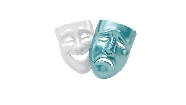 Happy and sad theater masks representing comedy and tragedy isolated on transparent background