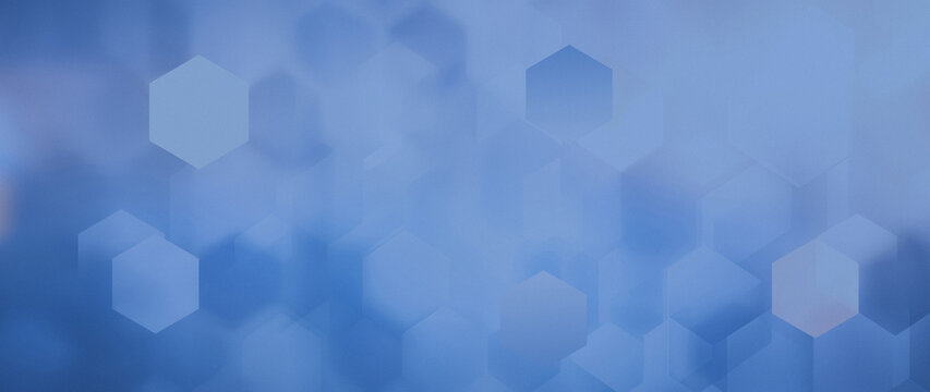 Abstract Blue Hexagon Geometric Background with Soft Bokeh Blur and Subtle Noise Texture