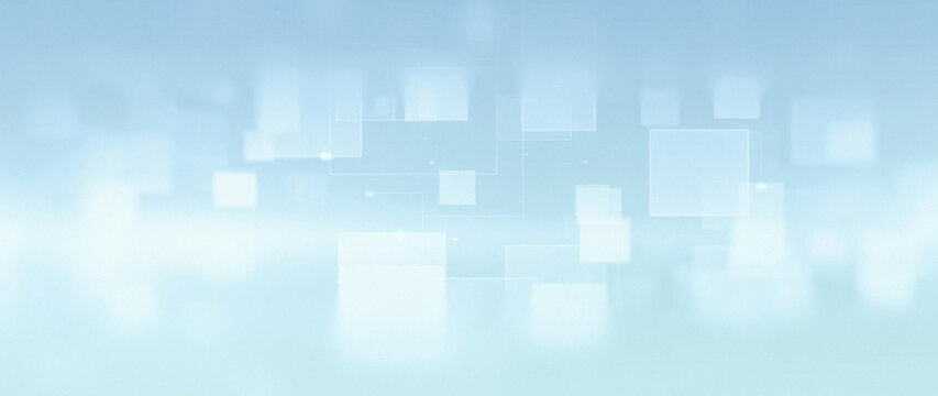 Abstract Light Blue Technology Background with Floating Glass Squares and Grain Texture