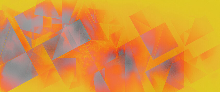 Abstract Yellow and Orange Geometric Background with Overlapping Shapes and Heavy Noise Texture