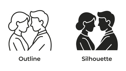 Fototapeta premium Couple Embrace: A romantic outline and silhouette depiction of a couple tenderly embracing, symbolizing love and connection.