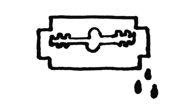 Razor Blade Doodle With Drops Isolated on White Background - Monochrome Vector Illustration

