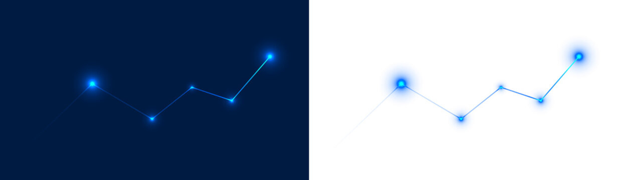 Neon glow line graph chart trend data business rise isolated on transparent png background