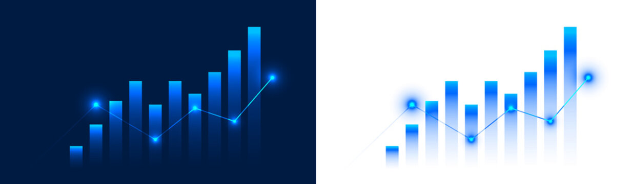 Glowing growth rise graph and Business finance market data statistic chart isolated on transparent png background