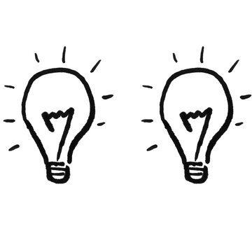 Lightbulb doodle brush, minimalist line art idea bulb drawing, hand-drawn glow set for Adobe Stock

