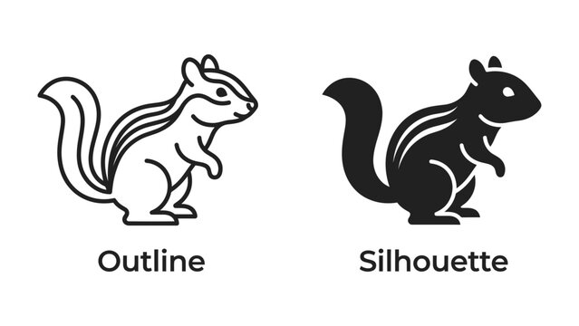Chipmunk Iconography: A clear depiction of a chipmunk presented in both outline and silhouette form, showcasing a stylized representation of the small, striped rodent.