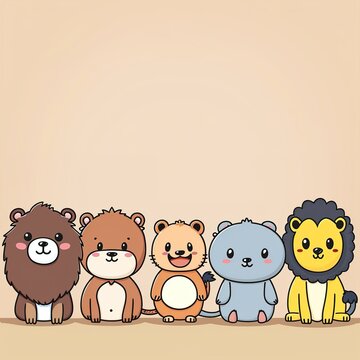 Cute cartoon animals standing in row