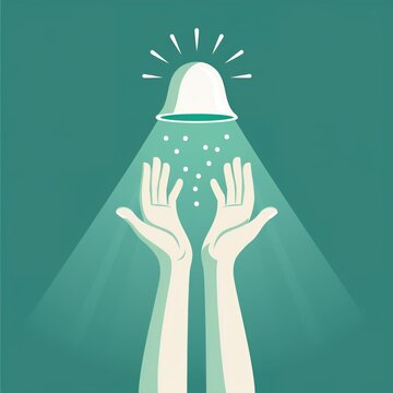 Hands reaching for glowing light bulb