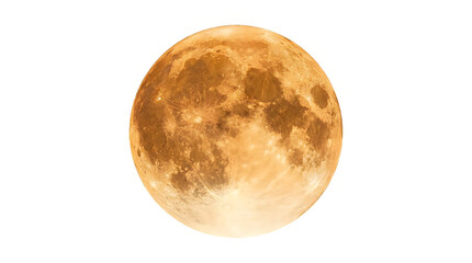 Naklejka premium Super moon lunar sphere showing crater surface texture in golden orange warm color glow isolated on transparent background for space education science design.