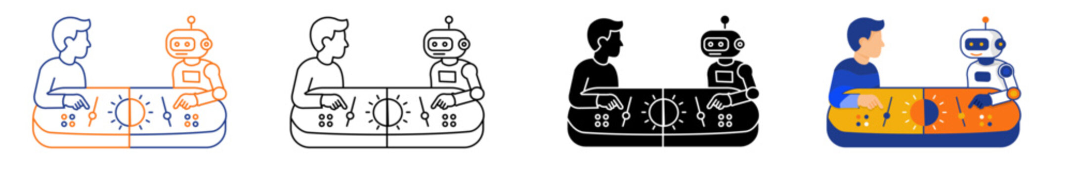 Human and AI robot working together as business partners in a collaborative teamwork and artificial intelligence concept