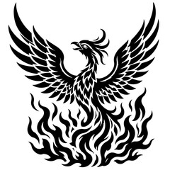 Fototapeta premium Tribe style phoenix rising from fire. Tribal eagle wings logo vector symbol for tattoos, automotive decals, and aggressive brand identity designs
