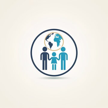 Family icon with earth globe symbol