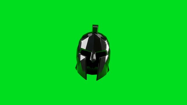 A sleek black spartan helmet rendered in a low poly style against green
