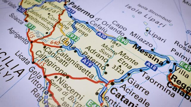 gliding map journey over sicily mediterranean island