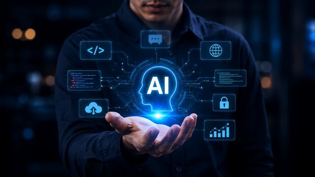 Artificial Intelligence Programming and AI Coding Assistant Concept with Software Development and Machine Learning Technology