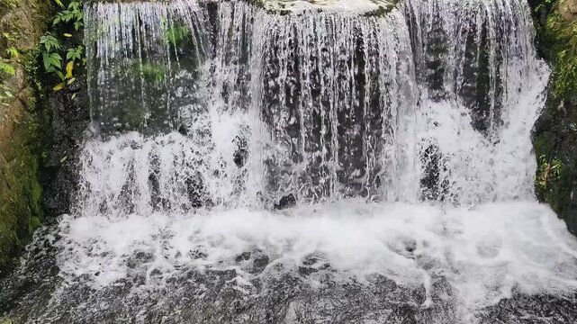 Beautiful Small Waterfall Cascading into a Fresh Stream in the Forest