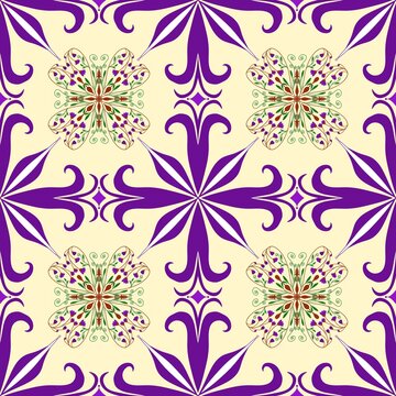 seamless floral pattern Elegant seamless floral tile pattern in purple and cream colors.