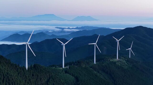 Wind Turbine Generating Renewable Energy in the Mountains of Kyushu, Japan