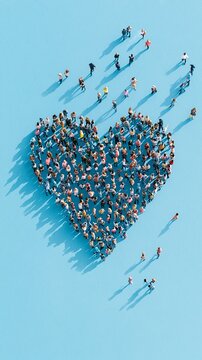 Top view of a heart-shaped group of individuals demonstrating cooperation and unity