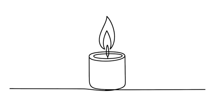 Continuous single line drawing of a burning candle with a simple flame