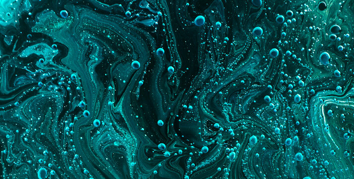 Fine Abstract Composition with Dark Flowing Ebru Art
