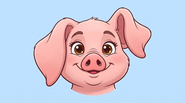 Happy cartoon pig face with large eyes and floppy ears