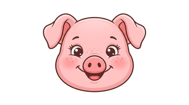 Adorable pink cartoon pig face with a happy smile