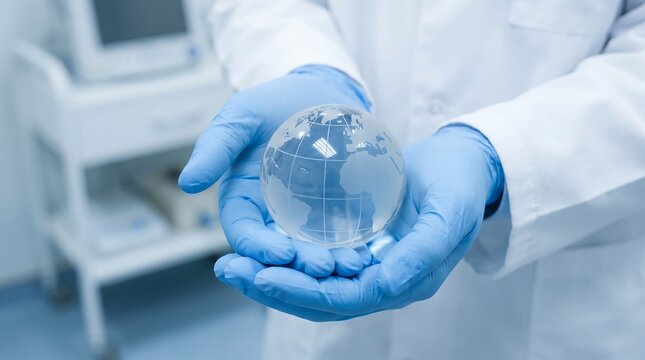 Medical Professional Holding Clear Globe Model