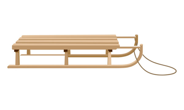 Wooden Winter Sled Illustration, Traditional Toboggan Vector Design for Snow Sports Outdoor Recreation and Holiday Projects