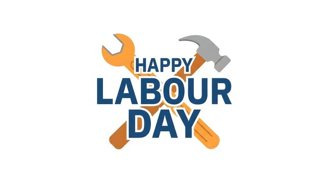 Happy labour day graphic vector illustration featuring crossed hammer and wrench tools, illustration