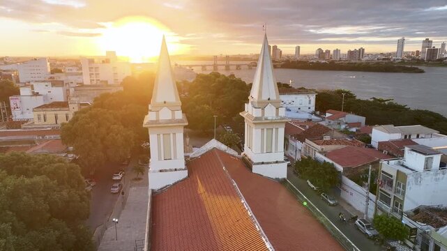 Sunset Juazeiro Skyline In Juazeiro In Bahia Brazil. Nossa Senhora Das Grotas Cathedral. Medieval Building. Sunset Downtown. Juazeiro Skyline In Bahia Brazil. Religious Sanctuary. Brazil Northeastern.