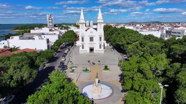 Flag Square At Juazeiro In Bahia Brazil. Nossa Senhora Das Grotas Cathedral. Medieval Building. Downtown District. Flag Square At Juazeiro In Bahia Brazil. Religious Sanctuary.