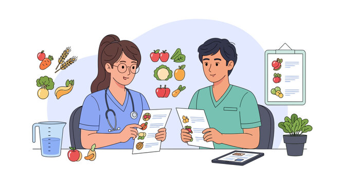 Dietitian reviews healthy food options with a patient during a consultation
