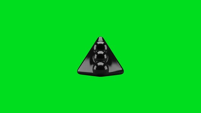 Black glossy triangular icon with three stacked spheres on green background