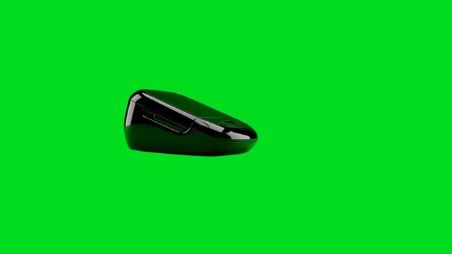A sleek black modern computer mouse isolated against a vibrant green background