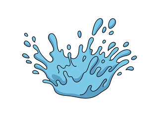 Fototapeta premium Flat vector doodle water splash spot, black outlines, isolated on white background, liquid drop graphic element