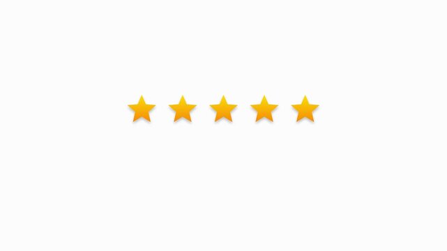Five golden stars on a clean white background, symbolizing excellent rating or top quality feedback.