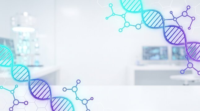Abstract Clean White Biotechnology and Genetic Engineering Background Template with Glowing Line Grid and Copy Space