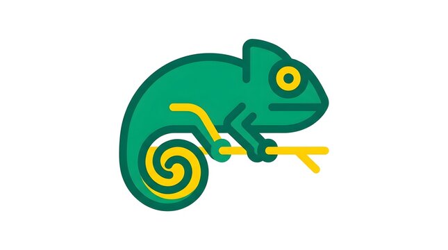 Minimalist vector icon of a green chameleon perched on a branch