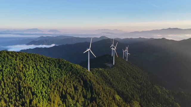 Wind Turbine Generating Renewable Energy in the Mountains of Kyushu, Japan