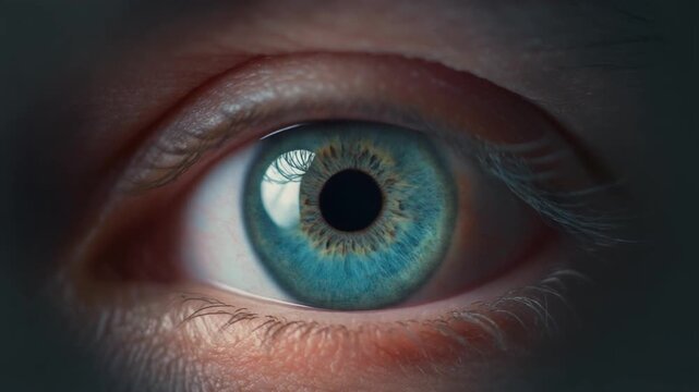 Extreme macro footage of a single beautiful human eye expressing quiet determination for national eye exam month