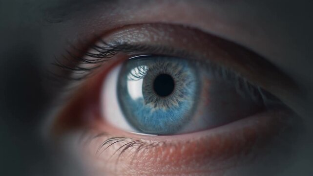 Extreme macro footage of a single beautiful human eye expressing subtle sadness through a gentle gaze for Indonesia Independence Day