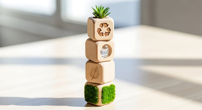 Colorful paper stack with green leaves top